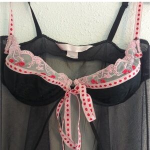 Victoria's Secret Y2K Lingerie 34B Embroidered Baby Doll Top See Through Vday